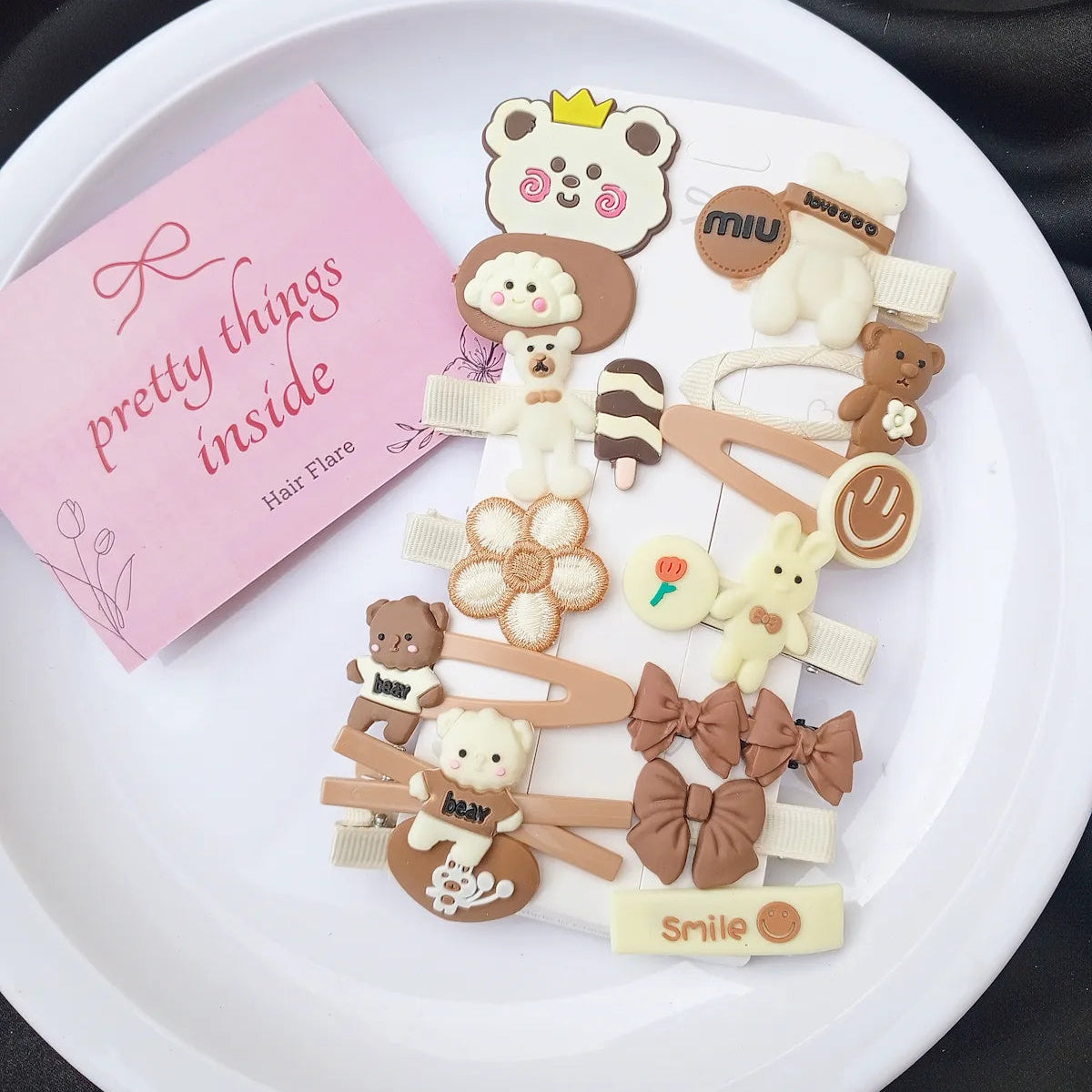 Bear & Bow Hair Clip Set