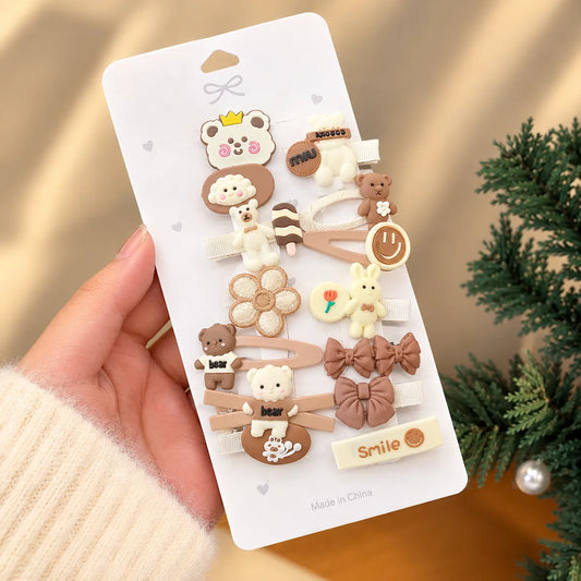 Bear & Bow Hair Clip Set